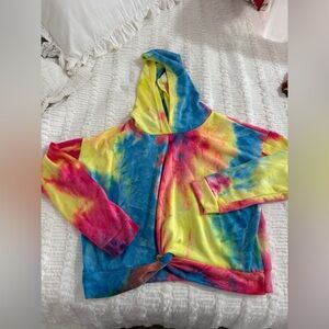 Justify Tie-Dye Hooded Sweatshirt in Blue, Yellow & Pink